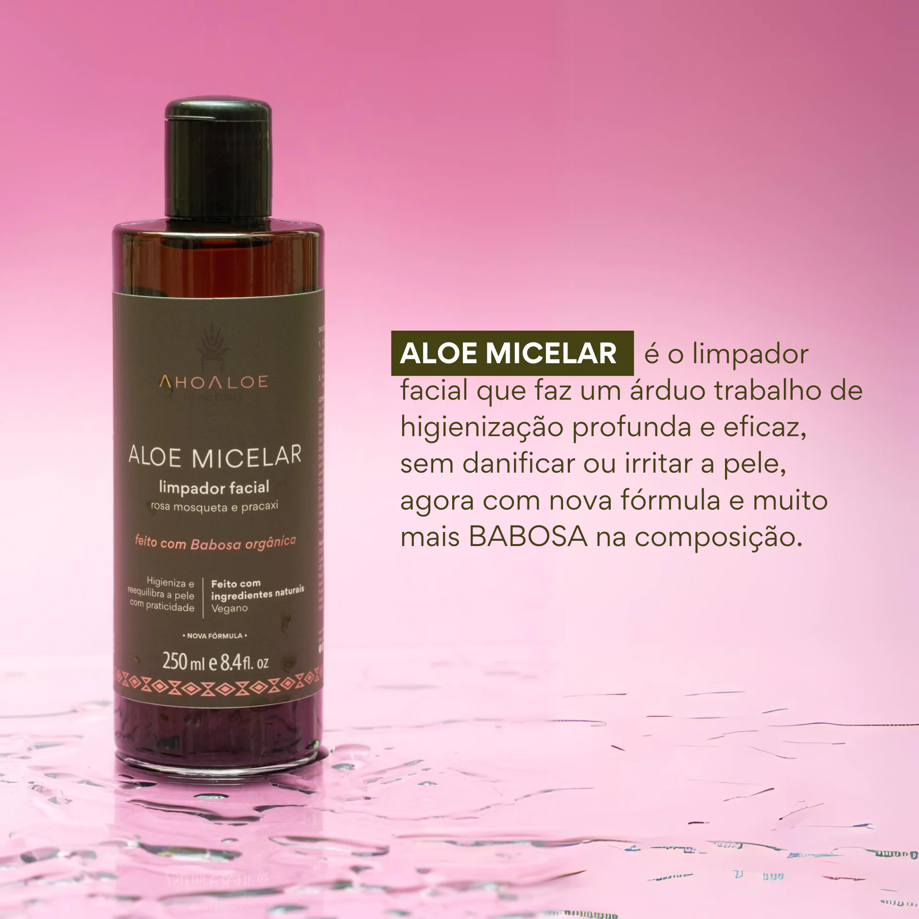 Limpador Facial de Aloe Vera Água Micelar - 250ml - Rosa Mosqueta e Pracaxi - Imagem 2