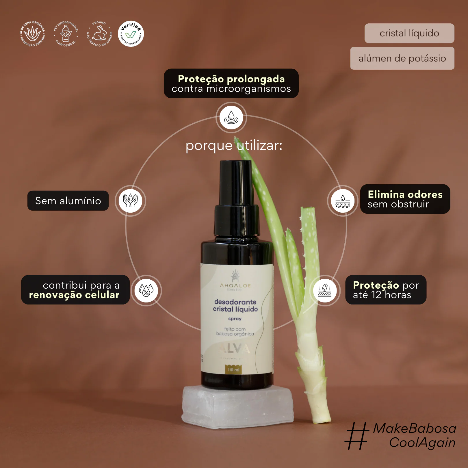 Desodorante Cristal Líquido - Alúmen de Potássio - 115ml - Alva + Ahoaloe - Imagem 2